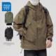 真維斯外套男士春秋新款美式潮牌寬松防風(fēng)上衣男裝連帽工裝加厚夾克男 6002咖啡色 XL (建議125-140斤）