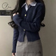 Jret2024秋冬新款學(xué)院風(fēng)V領(lǐng)毛衣開衫設(shè)計(jì)感小眾韓系氣質(zhì)針織衫女上衣 藏青色毛衣 修身款 L 適合95-115斤