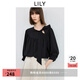 LILY2025春夏新款法式飄帶領(lǐng)設(shè)計(jì)感抽褶泡泡袖七分袖寬松雪紡衫女 510黑 XL