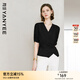 顏域黑色收腰襯衫女士夏季2025新款時(shí)尚小衫簡(jiǎn)約襯衣短袖V領(lǐng)上衣 黑色 L