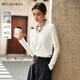 Olrain歐芮兒長(cháng)袖T恤女裝秋冬季新款通勤百搭珍珠絲巾上衣 白色 M
