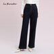拉珂蒂（La Koradior）通勤時(shí)尚春季高腰直筒女褲長(cháng)褲微喇百搭休閑褲 暗青紫 M