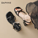 達(dá)芙妮（DAPHNE）銀色涼鞋女款2025新款夏季交叉綁帶珍珠粗跟涼鞋法式一字帶涼鞋子 黑色 37