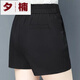 夕楠西裝短褲女夏2025高腰闊腿褲子女寬松顯瘦薄款黑色大碼外穿休閑褲 黑色 【版】 4XL 【建議155-175斤】