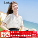 百圖betu女裝2025夏季新款襯衫小香風(fēng)波浪型撞色設計透氣短袖2407X08 米白 M