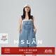 MSLAN|商場同款夏季新款毛邊刺繡做舊牛仔背帶褲學院風減齡短褲 城灰藍 M