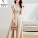 啄木鳥(niǎo)重磅品牌緞面連衣裙高端夏款女裝新款高級感杏色氣質(zhì)優(yōu)雅簡(jiǎn)約裙子 杏色 L 115-125斤