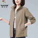 啄木鳥(niǎo)媽媽裝春秋有里布風(fēng)衣外套女2024新洋氣短款中年減齡休閑大碼上衣 卡其色  雙層帶里布 L 建議105-120斤