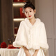 艾方鳥披肩斗篷女秋冬外搭新娘婚紗禮服結(jié)婚禮旗袍敬酒服外套大毛領(lǐng)披肩 白色 均碼