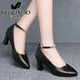富貴鳥(niǎo)（FUGUINIAO）單鞋女春季新款職業(yè)真皮高跟鞋女粗跟黑色工作鞋正裝尖頭品牌女鞋 黑色FN02150042 35