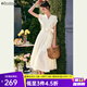 Olrain歐芮兒法式連衣裙女夏季新款氣質(zhì)設計感顯瘦中長(cháng)款裙子 杏色 M