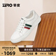 零度Zero男鞋2025新款真皮舒適拼接日常休閑板鞋縫制小白鞋子男 白色 40
