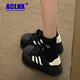 ACLNX德訓(xùn)鞋女2024秋冬季新款百搭厚底增高貝殼頭板鞋松糕休閑運(yùn)動鞋 黑色 37