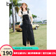 百圖betu女裝春夏新款背帶裙減齡設計感開(kāi)叉牛仔背帶裙女2403D10 深牛仔藍 M