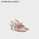 CHARLES&KEITH亮鉆一字帶尖頭包頭法式復古高跟涼鞋女生日七夕禮物CK1-61720199 Nude肉色 36