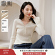 香影v領(lǐng)毛衣打底衫女2025秋冬新款含綿羊毛蕾絲拼接白色針織上衣 米白 L 165/88A/110-125斤