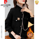 皮爾卡丹（pierre cardin）女士羊羔毛加絨外套女秋冬款2025新款女裝時(shí)尚工裝棉衣棉服女夾克 黑色 XL (115-125斤)