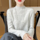 香影芬100%純羊毛衫女一線成衣半高領亮絲花紗加厚毛衣寬松上衣打底衫女 鹽白色 XL  (建議115-125斤)