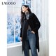 lagogo100%綿羊毛牛角扣中長(cháng)款大衣女拉谷谷2024冬新款黑色雙面呢 黑色 S