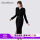 MeetMetro瑪依爾2025秋新款高腰修身連衣裙女名媛風(fēng)氣質(zhì)開(kāi)叉裙子 黑色【現貨閃電發(fā)】 S
