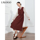 LAGOGO假兩件優(yōu)雅舒適質(zhì)感連衣裙女拉谷谷春秋新款復古甜美A字裙 紅米(HT) M