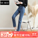 NY-RCE直筒牛仔褲女高腰藍色修身彈力2025秋季新款薄款百搭九分煙管褲 深藍色 八分 單褲 29