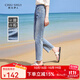 秋水伊人簡(jiǎn)約中高腰通勤百搭牛仔褲夏季新款女裝顯瘦褲子 藍色 M