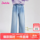 笛莎童裝女童牛仔褲2025秋季中大童寬松闊腿女孩褲子 淺牛仔蘭 130