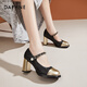 達芙妮瑪麗珍鞋女法式粗跟高跟鞋氣質(zhì)約會(huì )宴會(huì )通勤單鞋女 黑色 38 