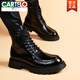 卡帝樂(lè )鱷魚(yú)（CARTELO）2025男士馬丁靴新款高幫休閑韓版內增高真皮短靴機車(chē)工裝皮靴 黑色內增高 41