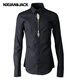 南玄杰克（NXUAN·JACK）刺繡襯衫長(zhǎng)袖男裝中國(guó)風(fēng)高檔休閑襯衣門襟羽毛繡花男士修身上衣 JK-黑色 3XL (46)
