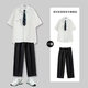 星宿搖（xingsuyao）2024學(xué)院風(fēng)夏短袖襯衫班服高中生夏季dk制服襯衣男女畢業(yè)典禮套裝 白色襯衫+西褲FG41DFV55 XL