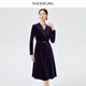 娜爾思（NAERSI）【金絲絨】氣質(zhì)V領(lǐng)純色連衣裙女冬裝新款直筒裙 中紫色 M