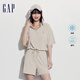 Gap女裝夏季涼感透氣連帽修身短袖連體衣時尚短褲430392 米色 M (165/84A) 亞洲尺碼