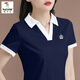 啄木鳥(niǎo)2025夏季新款女士棉短袖t恤短款上衣洋氣減齡翻領(lǐng)polo體恤女裝 寶藍色 L (建議100斤-115斤)