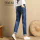 朵沐縵直筒牛仔褲女春秋復古新款煙管褲寬松百搭顯瘦高腰學(xué)生初戀長(cháng)褲 深藍色 單款 32碼