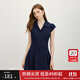 范思藍恩藏青色少女蓋袖連衣裙短裙女2025夏季收腰綁帶蝴蝶結2226 深藏青 L