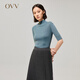 【黃金羊毛】OVV2022秋冬新款女裝半高領(lǐng)中袖舒適基礎(chǔ)打底羊毛針織衫 藍(lán)灰A5 M