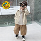 G. DUCKKIDS男童秋裝套裝2024新款帥氣男孩寶寶春秋運動(dòng)兒童秋季時(shí)髦三件套潮 杏色 130 cm