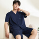 康妮雅（Conlia）青少年情侶睡衣男士夏季短袖短褲家居服女士夏天夏款薄款套裝 墨藍(lán) XL 推薦175-185cm/70-85kg