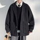 雪萊瓊斯（Shelley Jones）毛呢大衣男短款大口袋單排扣西裝領(lǐng)休閑夾克男士大碼呢子大衣外套 黑色 XL
