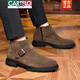卡帝樂(lè )鱷魚(yú)（CARTELO）冬季磨砂皮馬丁靴男士切爾西靴高幫鞋真皮男鞋英倫風(fēng)靴子中幫短靴 17363棕色 44 (270mm)