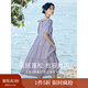 茵曼（INMAN）七七同款連衣裙2025夏女裝新款田園純棉提花方領(lǐng)A字泡泡袖蛋糕裙 紫色 100%棉 里料:100%聚酯纖維 S