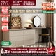 凱薩羅列  KSALOY輕奢化妝梳妝臺斗柜一體主臥室胡桃實(shí)木小戶(hù)型轉角伸縮高級網(wǎng)紅桌 六斗柜+妝臺+圓鏡+復古椅 暖白色柜+右方向胡桃木紋妝臺