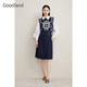 音兒（YINER）Goodland美地女裝時尚木耳邊POLO領(lǐng)春日假兩件針織衫套頭 深藍(lán) M