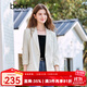 百圖betu女裝2025夏季新款西裝條紋后幅開叉寬松七分袖外套女2503T69 米白 M