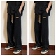 策息褲子男夏季冰絲薄款休閑褲寬松學(xué)生運動(dòng)長(cháng)褲直筒前衛闊腿男褲 黑色+黑色 常規 4XL-建議165-180斤左右