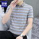 羅蒙男士短袖條紋polo衫夏季薄款潮流有帶領(lǐng)商務(wù)修身男裝翻領(lǐng)上衣服 281灰色 XL /175 120-140斤穿