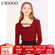 LAGOGO修身柔軟方領(lǐng)針織衫女拉谷谷冬季新款高級(jí)感獨(dú)特別致上衣 紅色(H4) M 160/38