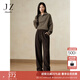 玖姿·安娜蔻基礎款舒適松緊系帶寬松直筒運動(dòng)休閑褲女2024冬款 深咖啡 S